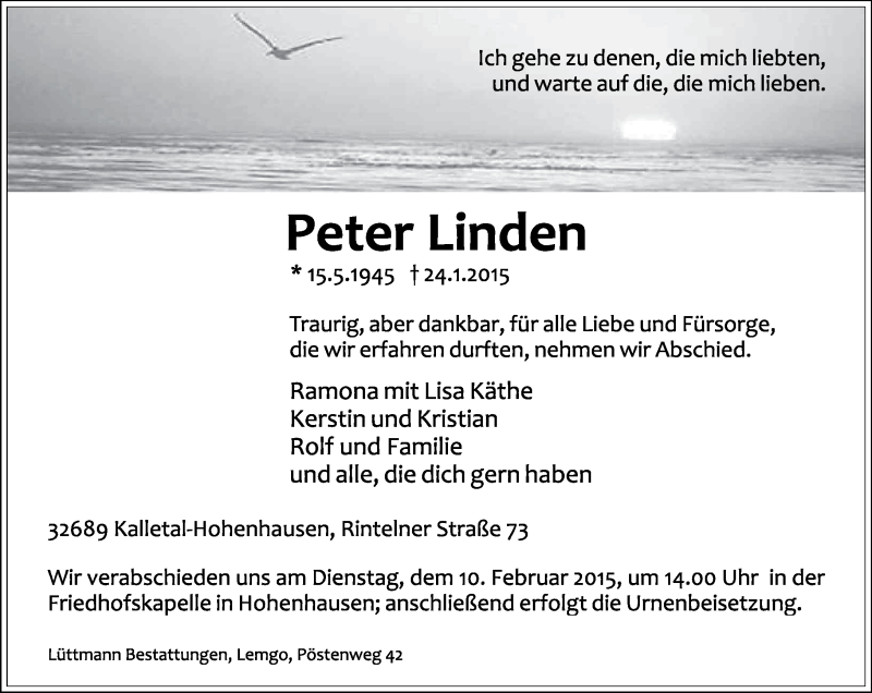  Traueranzeige für Peter Linden vom 28.01.2015 aus General-Anzeiger Bonn