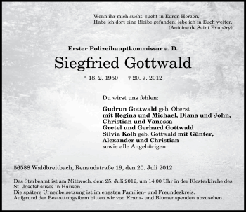 Anzeige von Siegfried Gottwald von General-Anzeiger Bonn