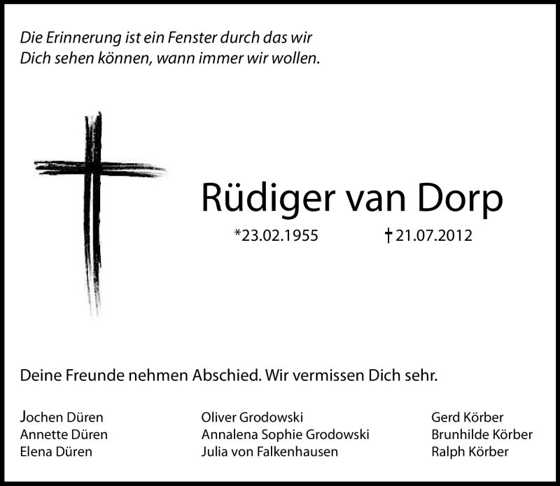  Traueranzeige für Rüdiger van Dorp vom 25.07.2012 aus General-Anzeiger Bonn