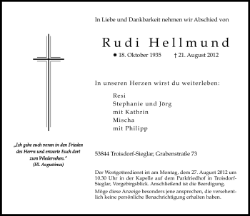 Anzeige von Rudi Hellmund von General-Anzeiger Bonn