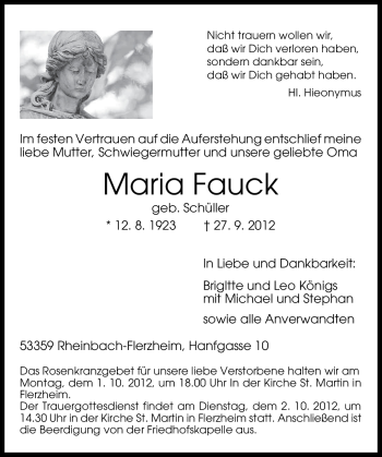 Anzeige von Maria Fauck von General-Anzeiger Bonn