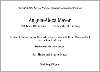 Anzeige von Angela-Alexa Mayer von General-Anzeiger Bonn