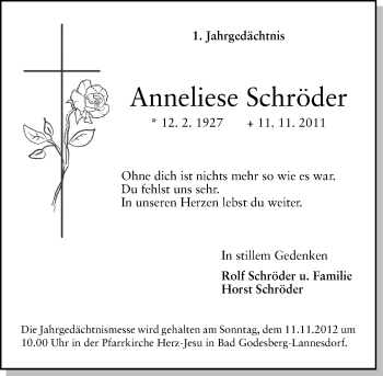 Anzeige von Anneliese Schröder von General-Anzeiger Bonn