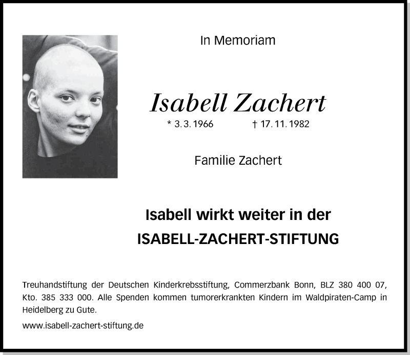  Traueranzeige für Isabell Zachert vom 17.11.2012 aus General-Anzeiger Bonn