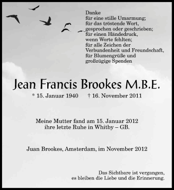 Anzeige von Jean Francis Brookes von General-Anzeiger Bonn