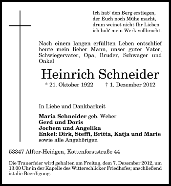 Anzeige von Heinrich Schneider von General-Anzeiger Bonn