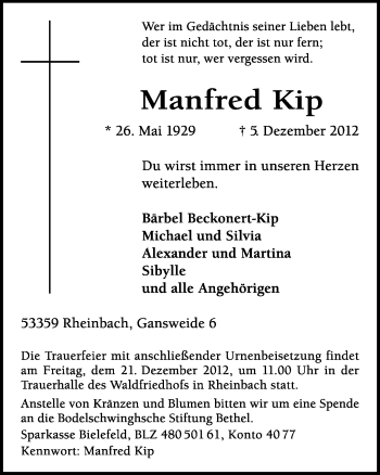Anzeige von Manfred Kip von General-Anzeiger Bonn