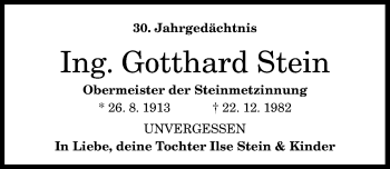 Anzeige von Gotthard Stein von General-Anzeiger Bonn