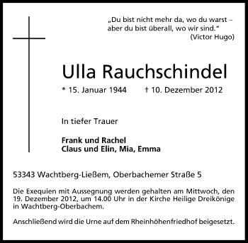 Anzeige von Ulla Rauchschindel von General-Anzeiger Bonn