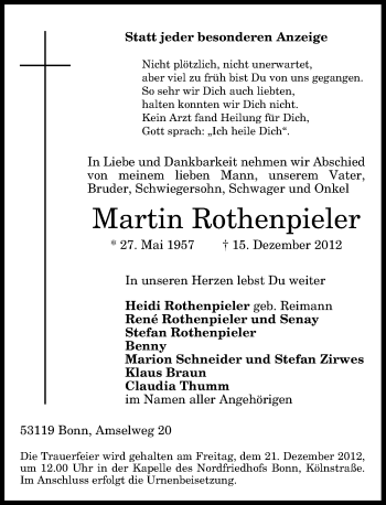 Anzeige von Martin Rothenpieler von General-Anzeiger Bonn