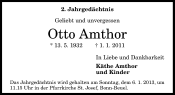 Anzeige von Otto Amthor von General-Anzeiger Bonn