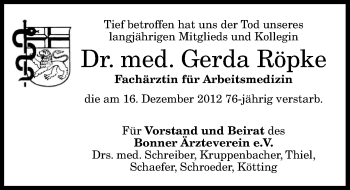 Anzeige von Gerda Röpke von General-Anzeiger Bonn