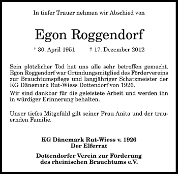 Anzeige von Egon Roggendorf von General-Anzeiger Bonn