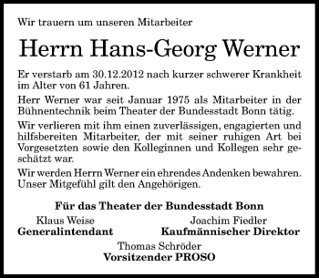 Anzeige von Hans-Georg Werner von General-Anzeiger Bonn