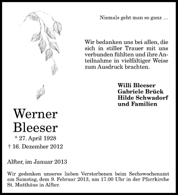 Anzeige von Werner Bleeser von General-Anzeiger Bonn