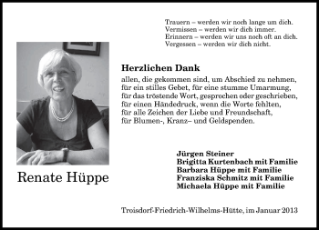 Anzeige von Renate Hüppe von General-Anzeiger Bonn