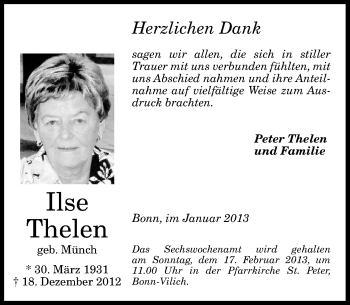 Anzeige von Ilse Thelen von General-Anzeiger Bonn