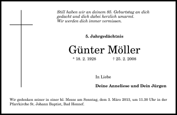 Anzeige von Günter Möller von General-Anzeiger Bonn