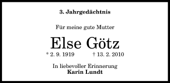 Anzeige von Else Götz von General-Anzeiger Bonn
