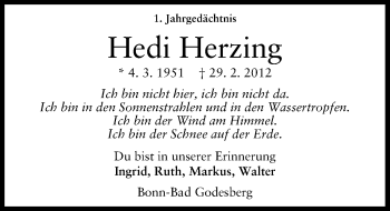 Anzeige von Hedi Herzing von General-Anzeiger Bonn