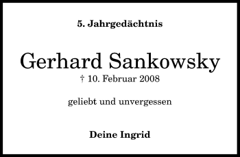 Anzeige von Gerhard Sankowsky von General-Anzeiger Bonn