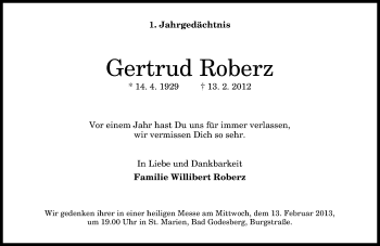 Anzeige von Gertrud Robertz von General-Anzeiger Bonn