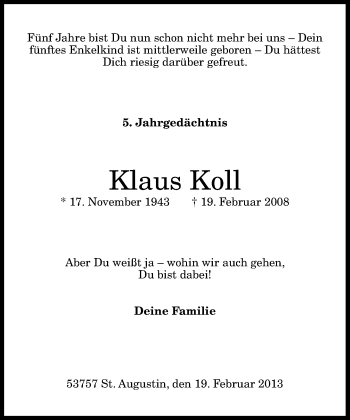 Anzeige von Klaus Koll von General-Anzeiger Bonn