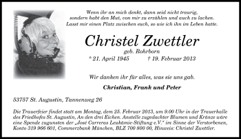 Anzeige von Christel Zwettler von General-Anzeiger Bonn