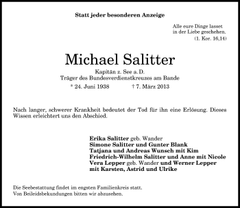 Anzeige von Michael Salitter von General-Anzeiger Bonn