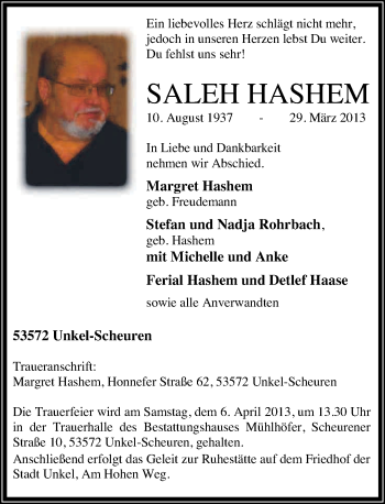 Anzeige von Saleh Hashem von General-Anzeiger Bonn