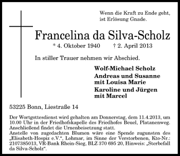Anzeige von Francelina da Silva-Scholz von General-Anzeiger Bonn