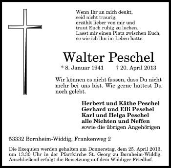 Anzeige von Walter Peschel von General-Anzeiger Bonn
