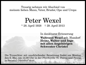 Anzeige von Peter Wexel von General-Anzeiger Bonn