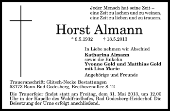Anzeige von Horst Almann von General-Anzeiger Bonn