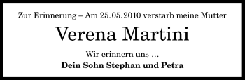Anzeige von Verena Martini von General-Anzeiger Bonn