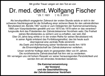 Anzeige von Wolfgang Fischer von General-Anzeiger Bonn