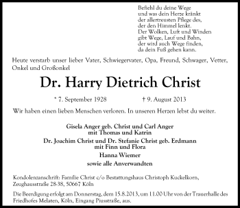 Anzeige von Harry Dietrich Christ von General-Anzeiger Bonn