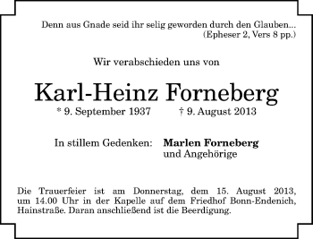 Anzeige von Karl-Heinz Forneberg von General-Anzeiger Bonn