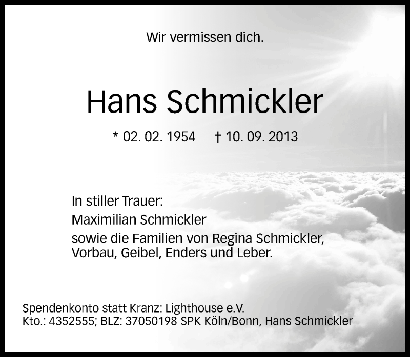  Traueranzeige für Hans Schmickler vom 21.09.2013 aus General-Anzeiger Bonn