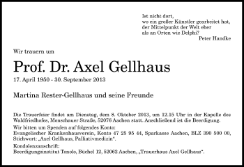 Anzeige von Axel Gellhaus von General-Anzeiger Bonn