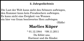 Anzeige von Marlies Küper von General-Anzeiger Bonn