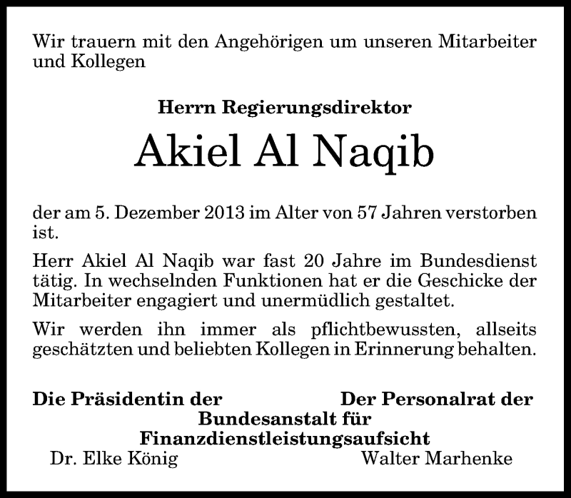 Traueranzeigen von Akiel Al Naqib GA Trauer.de