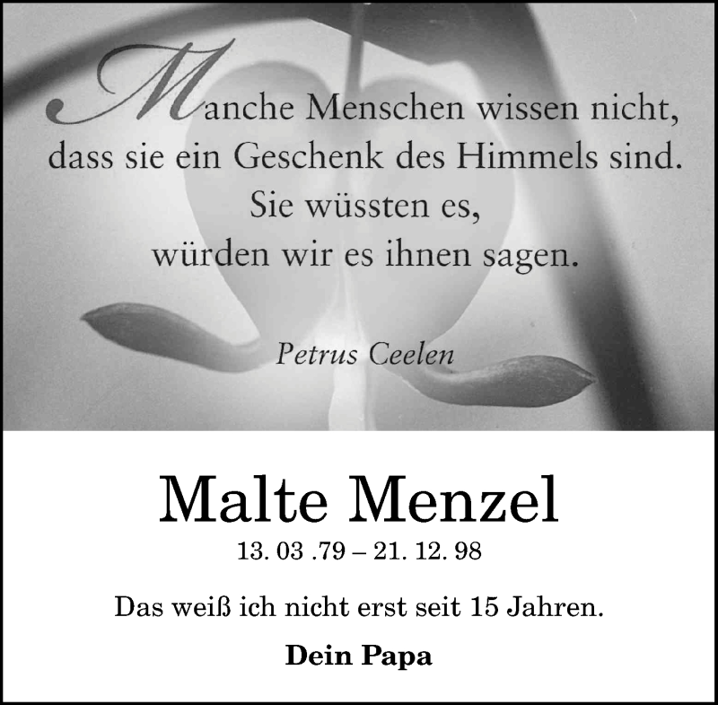  Traueranzeige für Malte Menzel vom 21.12.2013 aus General-Anzeiger Bonn