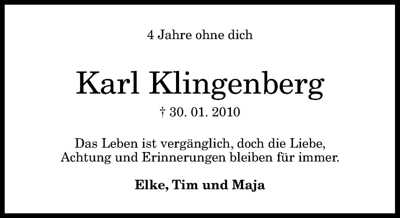  Traueranzeige für Karl Klingenberg vom 30.01.2014 aus General-Anzeiger Bonn