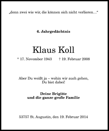 Anzeige von Klaus Koll von General-Anzeiger Bonn