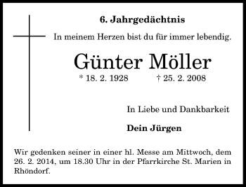 Anzeige von Günter Möller von General-Anzeiger Bonn