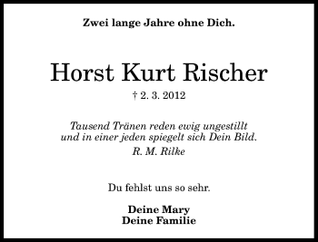 Anzeige von Horst Kurt Rischer von General-Anzeiger Bonn