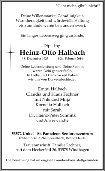 Anzeige von Heinz-Otto Halbach von General-Anzeiger Bonn