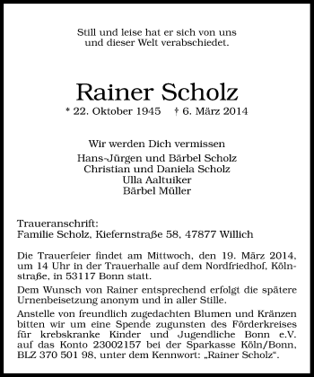 Anzeige von Rainer Scholz von General-Anzeiger Bonn