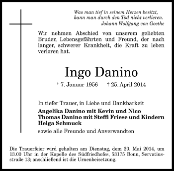 Anzeige von Ingo Danino von General-Anzeiger Bonn